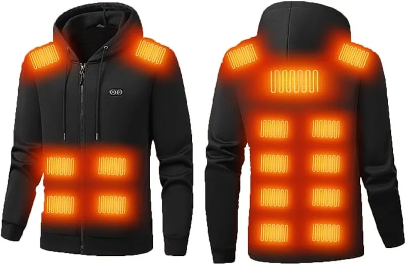 Generico Giacca Riscaldata Uomo Donna, Felpa con Cappuccio Riscaldata 15 Zone di Riscaldamento, Cappotto Riscaldato per Inverno Sci Pesca Campeggio Moto — Abbigliamento riscaldato