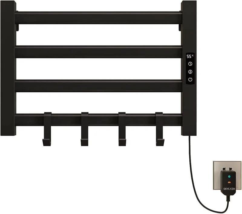 Portasciugamani Elettrico 550x350mm Scaldasalviette Radiatore da Bagno Elettrico Portasciugamani intelligente, IP24 Impermeabile, Temperatura regolabile 30-70℃, Temporizzazione 1-9 ore-Black Right — Riscaldamento