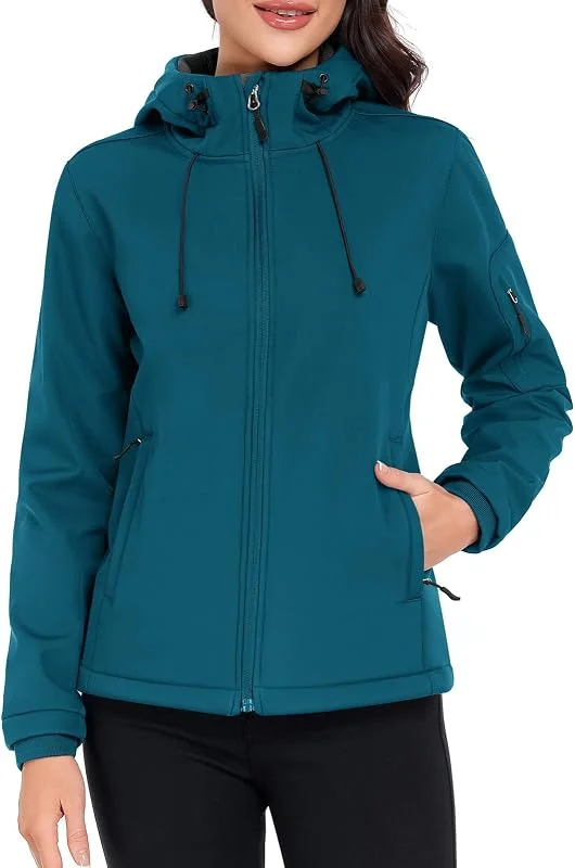 CMTOP Giacca Softshell Donna in Pile Caldo Giacca Idrorepellente Giacca a Vento Autunno Inverno Primavera Giubbotto Con Cappuccio per Trekking Running Pesca Ciclismo — Abbigliamento riscaldato