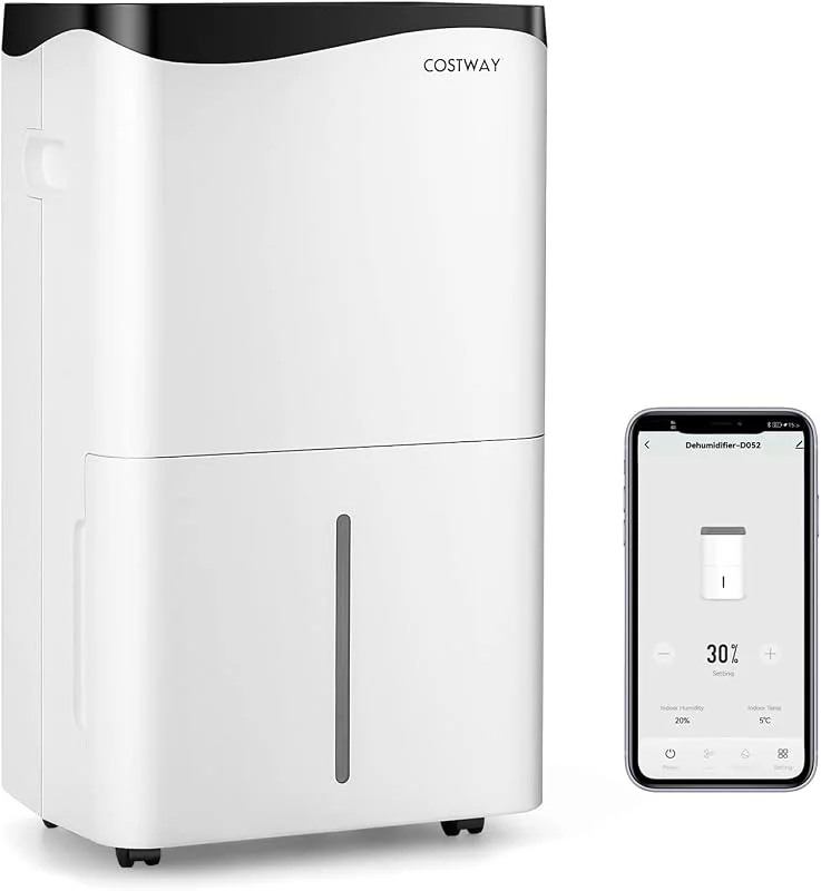 FANTASK 4 modalità di asciugatura da 50 l, giorno con timer da 24 ore, deumidificatore intelligente con valvola a LED e ventilatore, serbatoio dell'acqua da 5 l e tubo di scarico