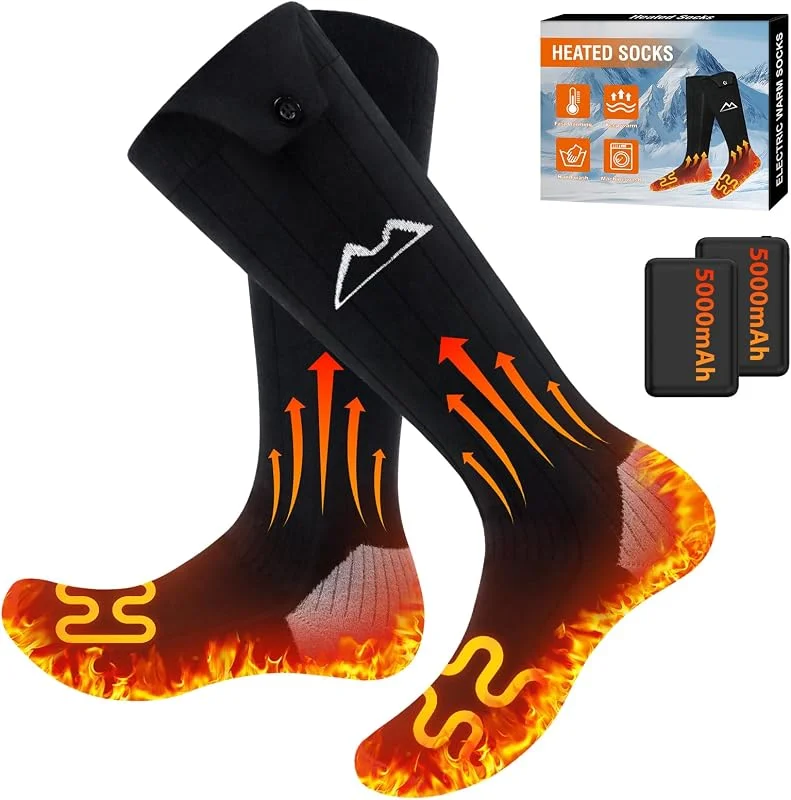 Loowoko Calze Riscaldate a batteria per Uomo Donna 5000 mAh, calzini riscaldati Ricaricabili, 3 Livelli di Calore, Lavabili, Per Lavoro all'Aperto, Passeggiate, Pesca, Ciclismo (Calze Riscaldate) — Abbigliamento riscaldato
