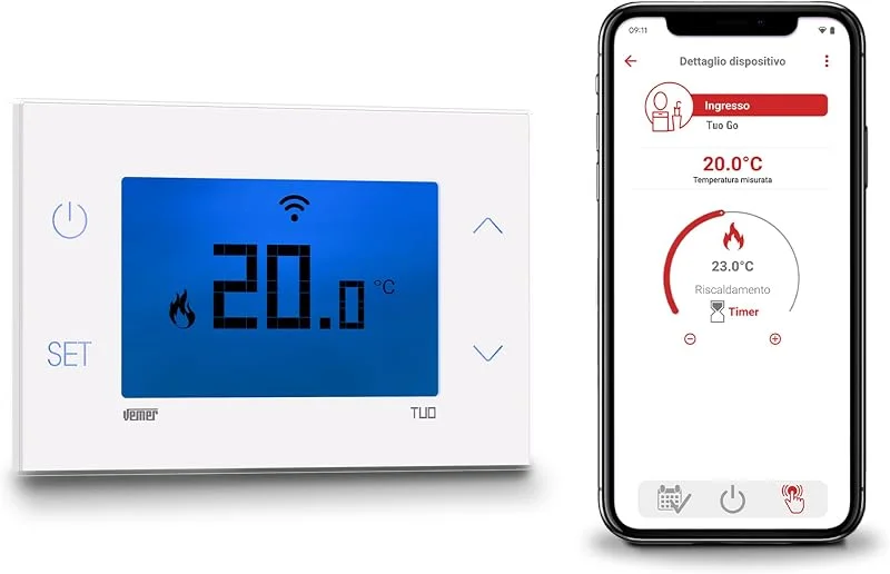 VEMER - Termostato WiFi da Parete TUO GO WI-FI VE801100 Cronotermostato Smart con App Clima Vemer Programmazione Settimanale 230V Bianco — Riscaldamento