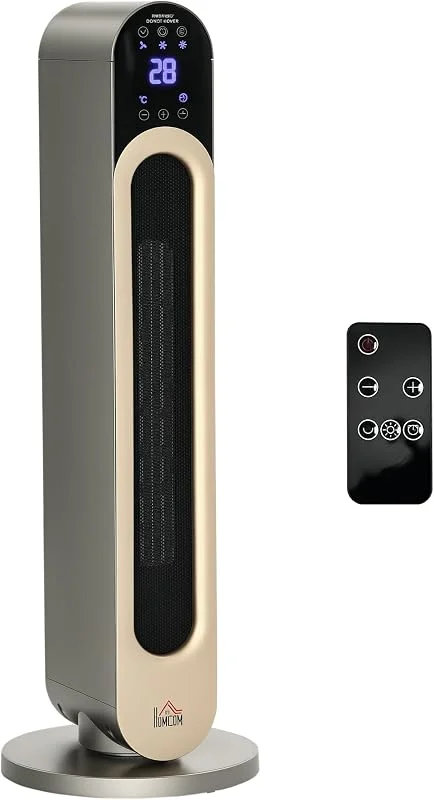 HOMCOM Stufa Elettrica Basso Consumo PTC con Timer Ø25x73.5 cm Argento Oro — Riscaldamento