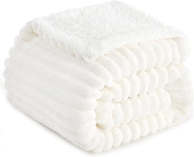 RUIKASI Plaid Coperta Pile Matrimoniale - 150x200 cm Coperta Termica Invernale Sherpa Morbida per Divano e Letto Matrimoniale, Bianco — Riscaldamento