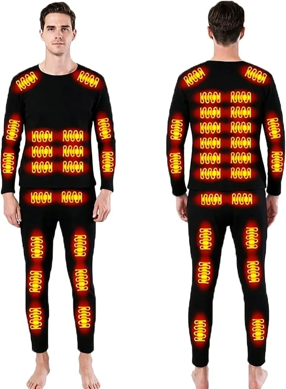 Completo Intimo Termico riscaldato da Uomini e Donne per Lo Sci Invernale, Tramite USB Riscaldamento Intelligente a 42 Zone Maglia e Pantaloni Termici S-4XL — Abbigliamento riscaldato