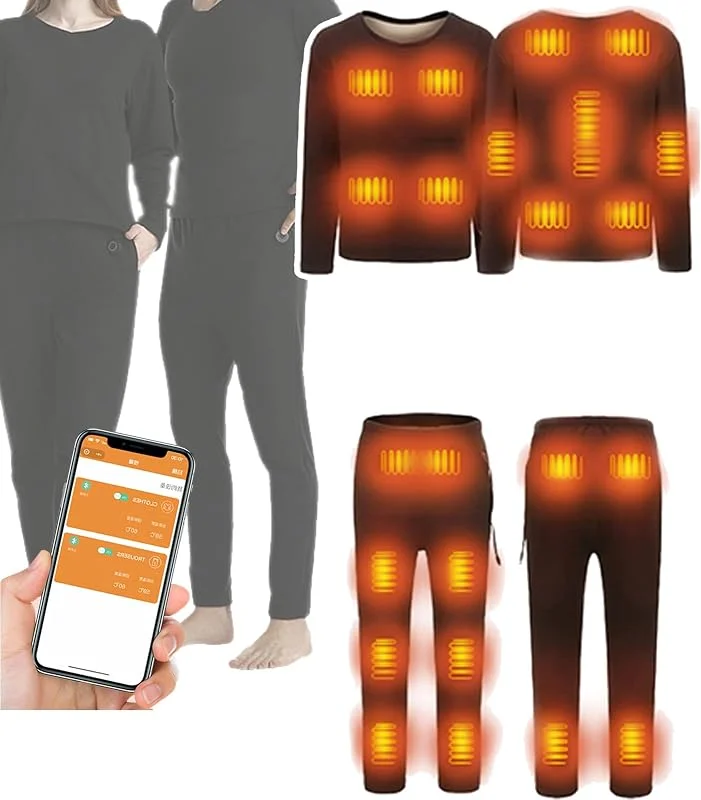 Set di Biancheria Intima Termica Riscaldata Elettricamente, Controllo App + Riscaldamento della Partizione, 22 Zone di Riscaldamento + 40℃-60℃ Regolabili, per Lo Sci Invernale, M, Man — Abbigliamento riscaldato