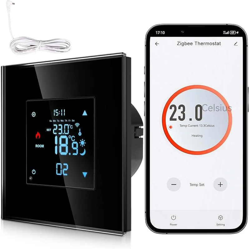 CNBINGO Zigbee Smart Termostato da incasso con sensore, vetro nero — Riscaldamento
