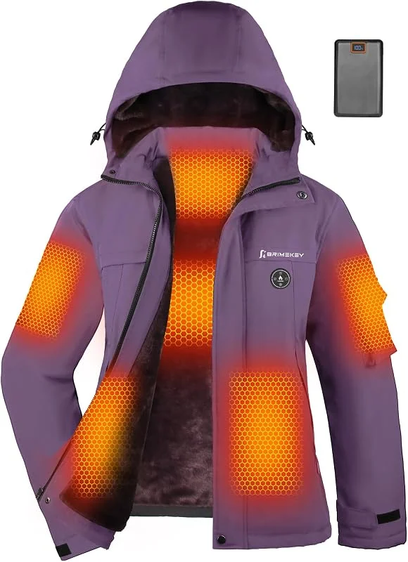 Giacca da Sci Donna Riscaldata Grafene, Impermeabile e Antivento Giubbotto Termico in Pile con Batteria 20000mAh, 6 Zone di Riscaldamento, 3 Livelli di Temperatura per Sci, Campeggio — Abbigliamento riscaldato