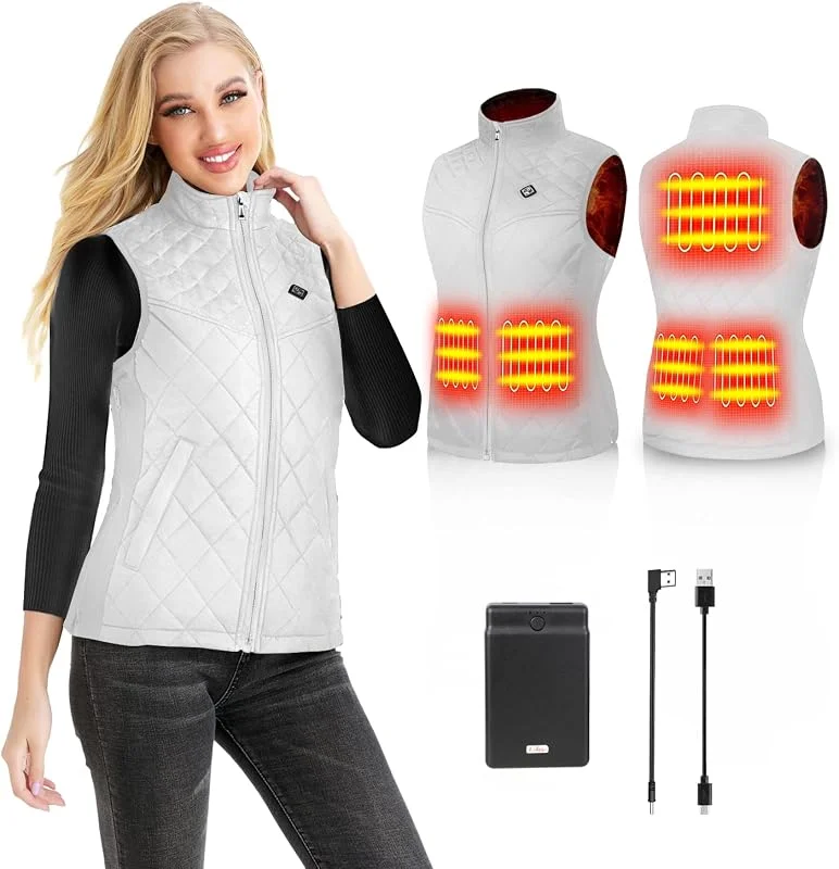 Gilet Riscaldato Donna con Batteria, Temperatura Regolabile Lavabile Gilet Riscaldante Giacca Riscaldabile Invernale per Caccia Moto Escursionismo e Campeggio — Abbigliamento riscaldato