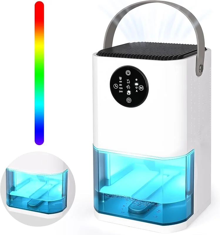 Dreamhigh® 1.7L Deumidificatore Casa, Spegnimento Automatico e Luce LED Colorata, Ultra Silenzioso, Per Max 35㎡, Deumidificatore per Camera da Letto e Armadio-750ML, Giorno