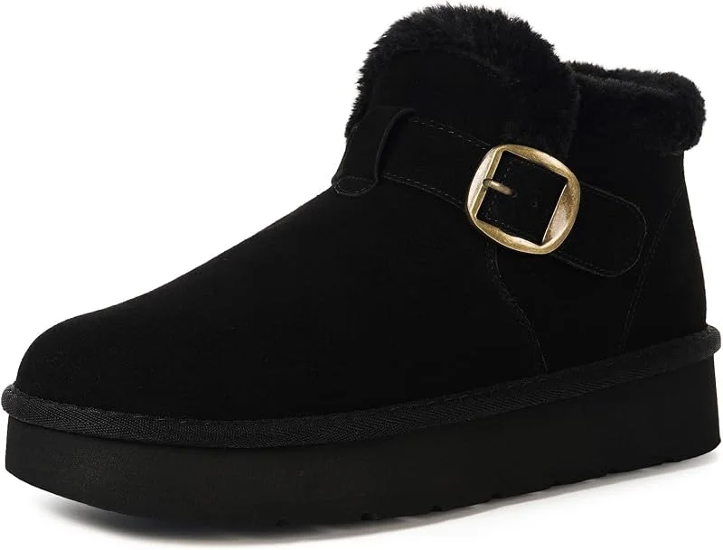 Stivali Donna Stivaletti da Neve in Pelle Scamosciata Pelle Vera Boots Impermeabili Antiscivolo Caldo Inverno Peluche Comode Scarpe — Abbigliamento riscaldato