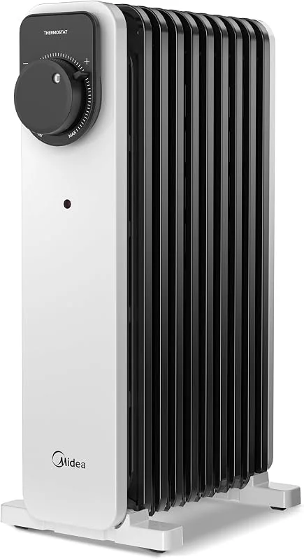 Midea Termoconvettore a Olio, 2000W, 9 alette, Controllo a Manopola, Termostato Regolabile, 3 Livelli di Calore, Protezione da Ribaltamento e Surriscaldamento, Ultra Silenzioso per Ufficio e Casa
