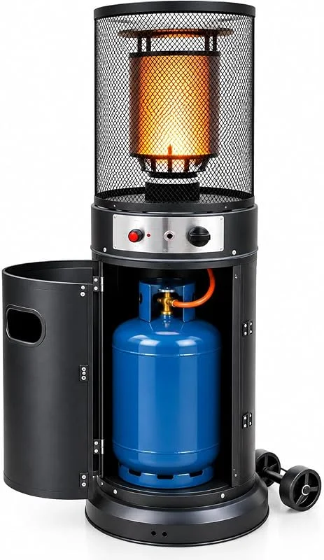 Stufa Patio a Gas da Esterno, Riscaldatore Gpl Portatile con Ruote, Bruciatore Riscaldante Arredo, per Terrazzo Patio Giardino Locali Ristoranti Bar, In Acciaio Potenza 13 Kw - NERO — Riscaldamento