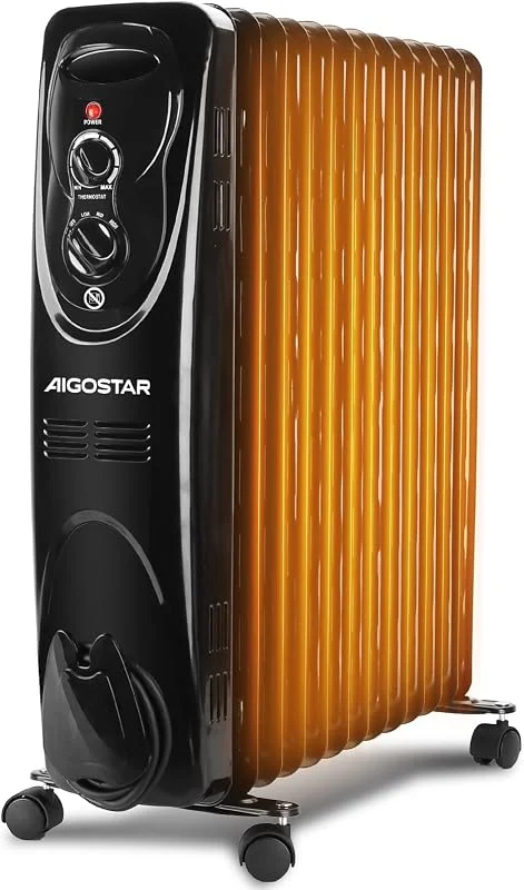 Aigostar Radiatore ad Olio Elettrico 2500W, 13 Elementi, Nero — Riscaldamento