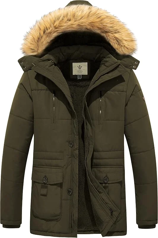 WenVen Giacca Invernale Uomo con Cappuccio Casual Esterno Caldo — Abbigliamento riscaldato