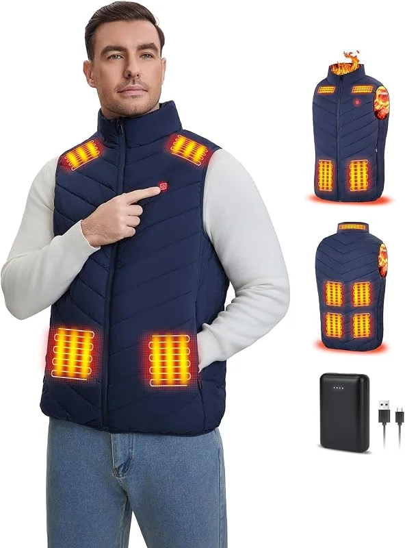 Rrtizan Gilet Riscaldato Uomo con Batteria 10000mAh, Giubbotto Riscaldanto con 9 Zone e 3 Livelli Temperatura, Impermeabile Antivento per Giubbotto Moto, Ciclismo, Pesca — Abbigliamento riscaldato