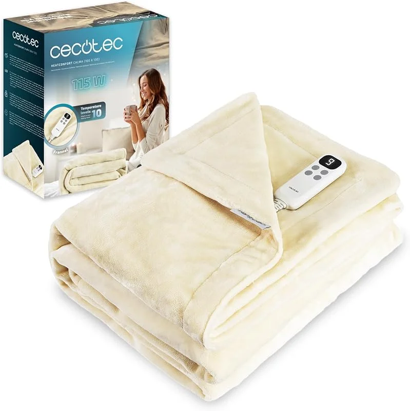 Cecotec Coperta elettrica 160 x 130 cm HeatComfort Calma (160 x 130). 115 W, 10 livelli di temperatura regolabili, controller LCD rimovibile, timer con spegnimento automatico, PTC+ tecnologia NTC — Riscaldamento