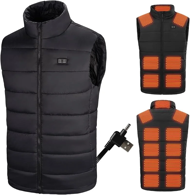 Rescien Gilet riscaldato da uomo e da donna, con 15 zone di riscaldamento, 3 livelli di temperatura, compatibile con 5 V, 7, 4 V, gilet elettrico USB, giacca riscaldabile, unisex, caldo — Abbigliamento riscaldato