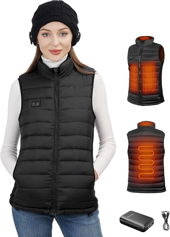 Loowoko Gilet riscaldato Donna con batteria 10000mAh, giubbotto riscaldato leggero 3 livelli di calore + 4 zone di riscaldamento, Per lavoro all'aperto, ciclismo, moto e sci — Abbigliamento riscaldato