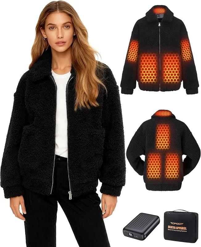 Topdot Pile Giacca Riscaldata Donna, Cappotto con Power Bank 18400 mAh 12V — Abbigliamento riscaldato