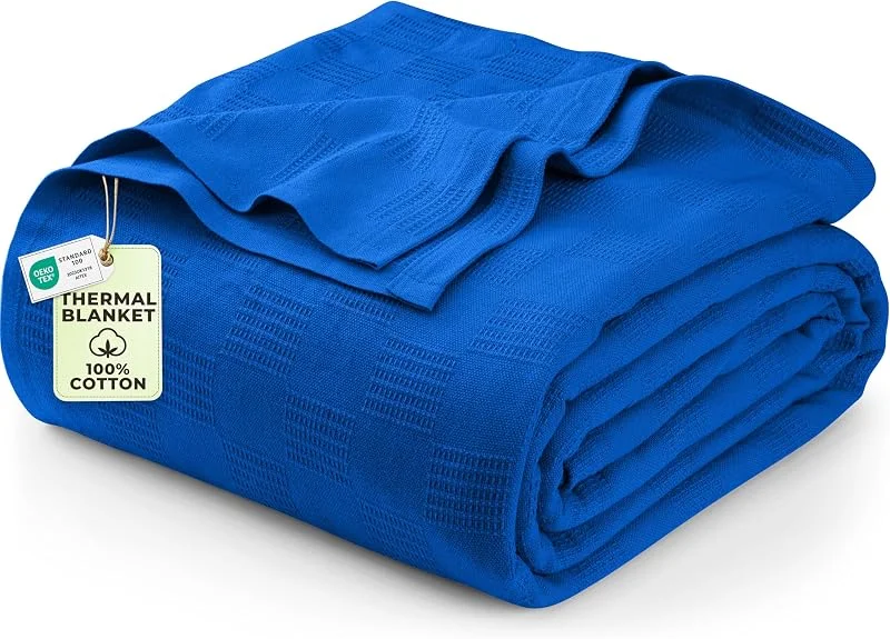 Utopia Bedding Coperta termica in 100% cotone, per letto matrimoniale, 228 x 228 cm, 350 g, m², leggera, morbida e traspirante, per tutte le stagioni, colore: blu reale — Riscaldamento