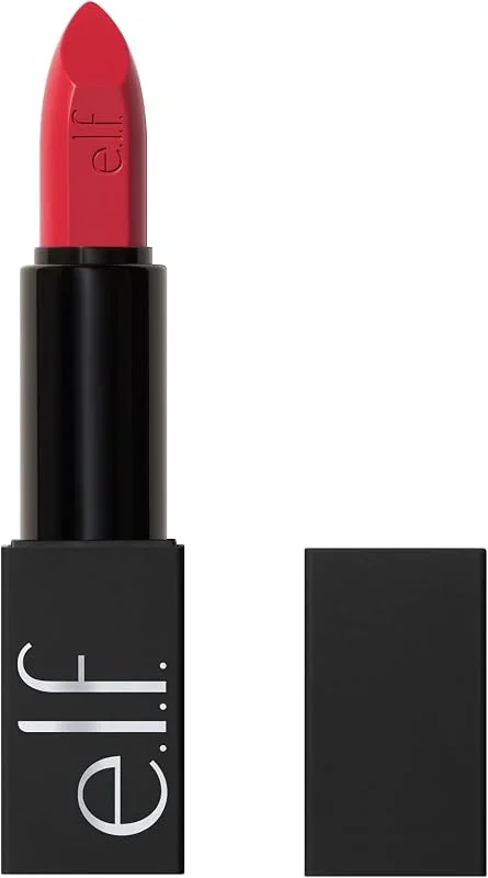 e.l.f. O Face Satin Lipstick, rossetto cremoso a lunga tenuta, nutriente e altamente pigmentato, infuso con jojoba, prodotto vegano e non testato sugli animali, Loud AF — Trucco