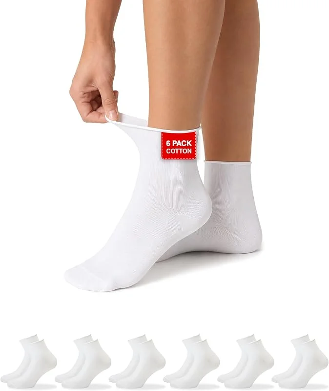 Calzini Donna Cotone Corti Senza Elastico, 6 Paia - Calze Sanitarie Donna Uomo, Non stringe, Morbida, Traspirante, anche per Piedi Sensibili — Abbigliamento riscaldato