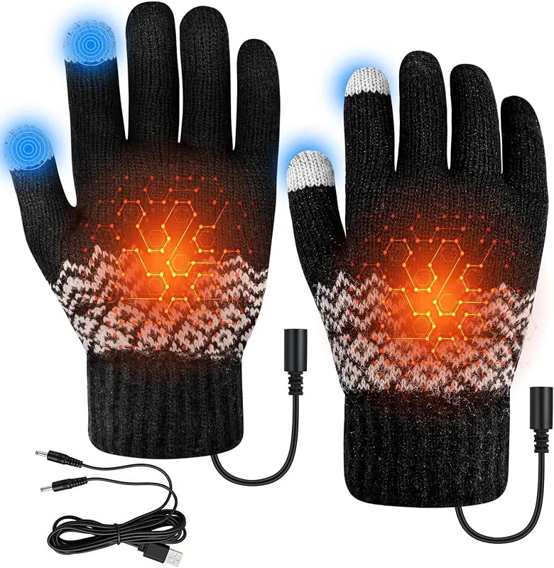 Guanti riscaldati USB per lavorare a maglia, guanti riscaldanti con 3 livelli di temperatura, per uomini e donne, per l'inverno freddo, guanti per computer portatili lavorati a maglia — Abbigliamento riscaldato