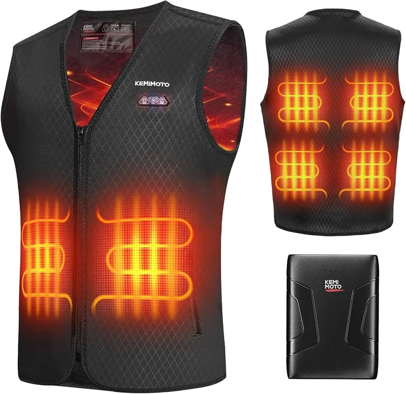 KEMIMOTO Gilet Riscaldato Uomo, Elettrico Gilet Riscaldato con Batteria 10000mAh, USB Giubbotti Riscaldati con 3 Temperature per all’aperto Lavoro Sci Escursionismo Caccia Moto (Con Batteria 10000mAh) — Abbigliamento riscaldato