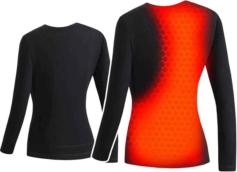 Biancheria Intima Termica Invernale Riscaldata per Donna, Magliette Termiche A Maniche Lunghe Riscaldate Elettricamente Tramite USB, 3 Livelli di Temperatura, per Autunno E Inverno, L, Black — Abbigliamento riscaldato