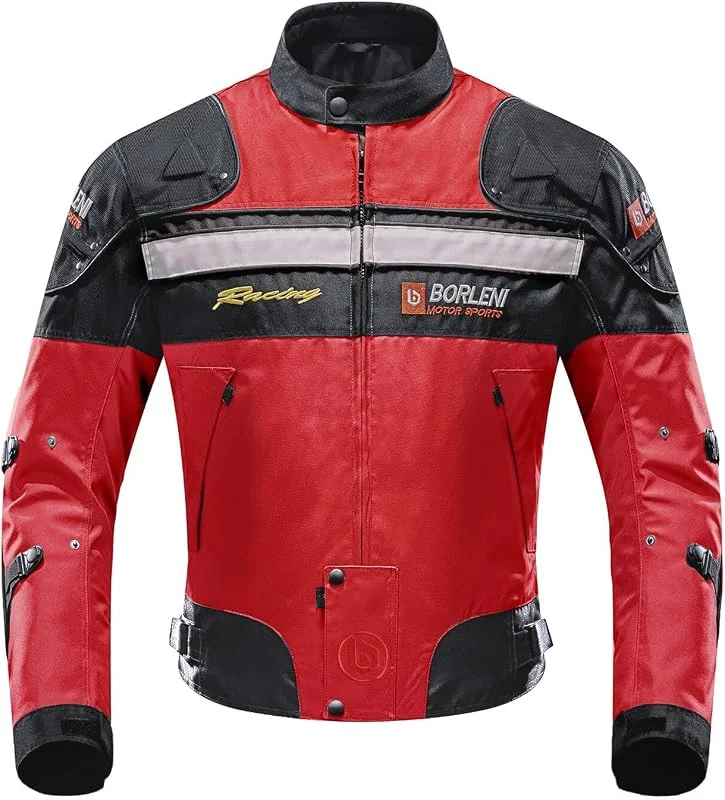 BORLENI Giacca da Moto Uomo Tutte le Stagioni Giubbotto Motociclista con Protezioni CE Gilet Termico Removibile Antivento per Donna Rosso M — Abbigliamento riscaldato