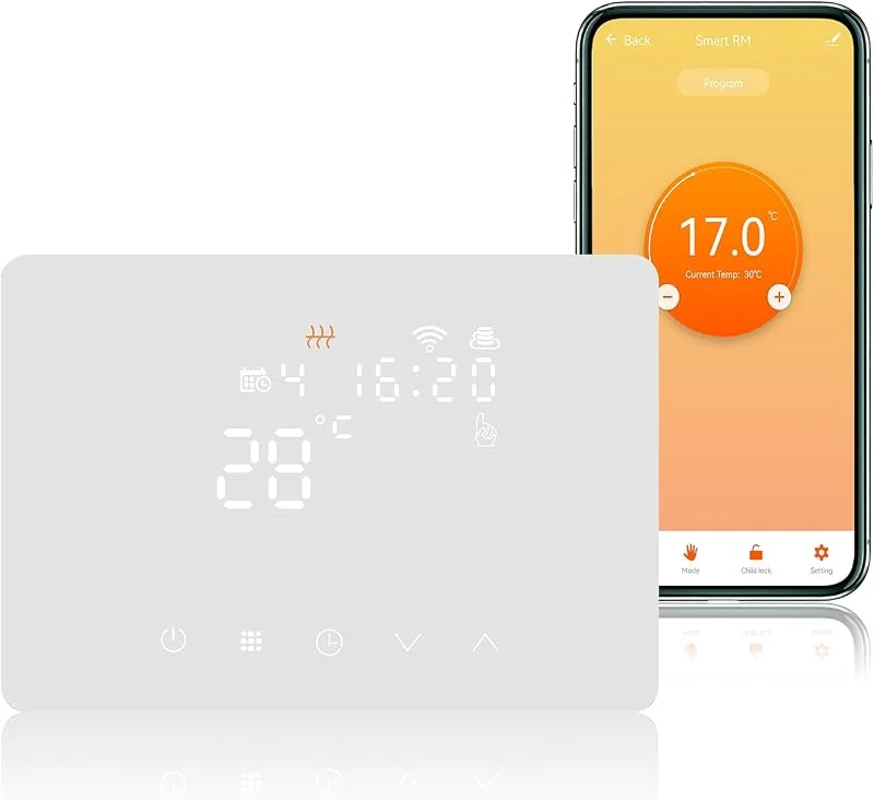 KETOTEK Termostato Caldaia WiFi Programmabile 220V 5A Alexa Compatibile, Cronotermostato Caldaia Digitale Intelligente 503 da Parete, Tuya, Smart Life App Controllo, Contatto Secco, Bianco — Riscaldamento