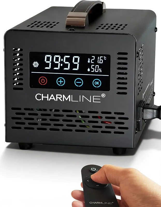 Charmline generatore di ozono smart per eliminazione odori in stanze, auto, aree animali e cantine, macchina ozono con telecomando, generatore ozono per casa fino a 500 m², 60.000 mg, h, Nero — Umidificatore