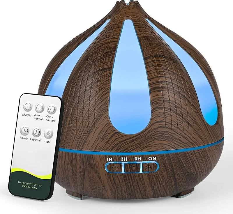 Diffusore Di Oli Essenziali, 500ml Umidificatore A Ultrasuoni Per Aromaterapia, 14 Luci Led In 7 Colori, 4 Timer Spegnimento Automatico Con Telecomando, Per Camera Da Letto, Ufficio, Yoga (Noce) — Casa e cucina