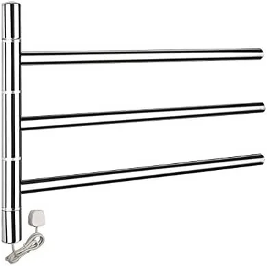 Generico Scaldasalviette Elettrico, portasciugamani riscaldato Cromato con 3 Barre oscillanti, stendibiancheria Elettrico in Acciaio Inox 304, Braccio Pieghevole Girevole a Parete per Bagno, 56 × 45 — Riscaldamento