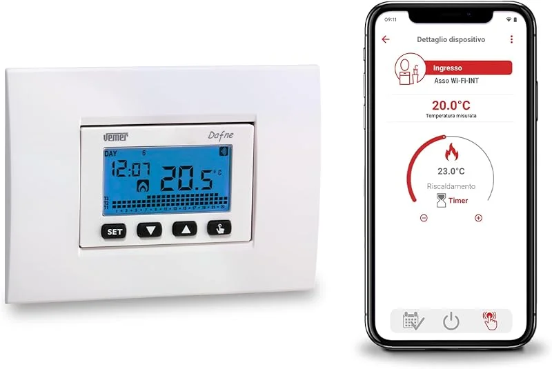 VEMER - Termostato Wifi da Incasso DAFNE WIFI VE792200 con Programmazione Settimanale, Controllo Remoto tramite App Clima Wifi, Compatibile Alexa Google Home 230V Bianco e Grigio — Riscaldamento