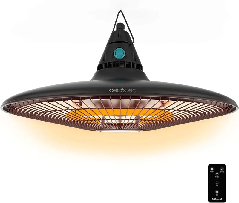Cecotec Riscaldatore elettrico da esterno a soffitto ReadyWarm 1500 Power Ceiling. 1500 W, tecnologia alogena, protezione IP65, telecomando, area di copertura 10 m2 — Riscaldamento
