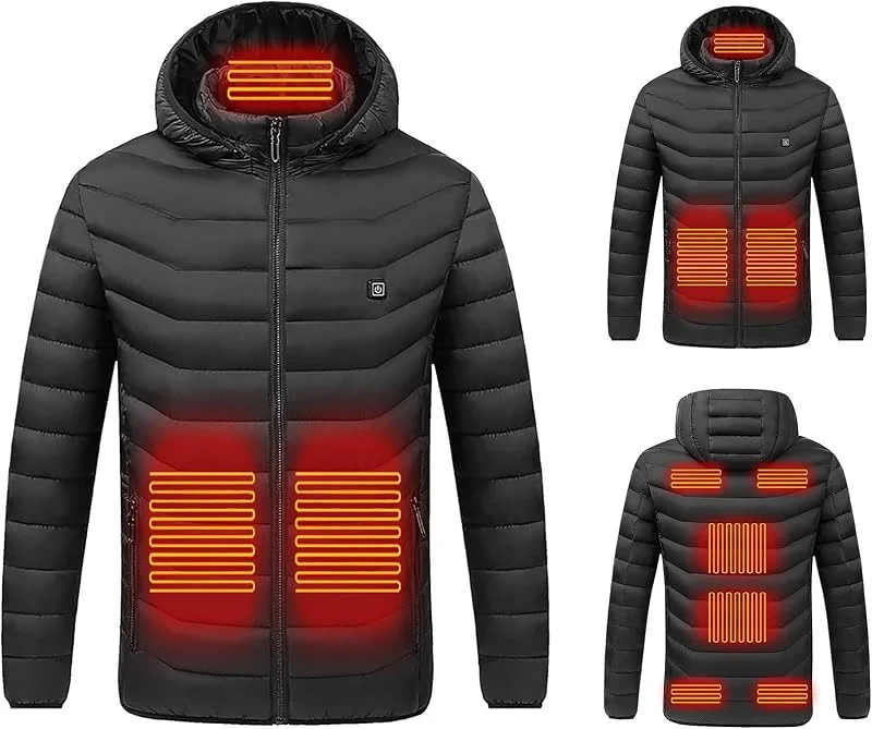 SYDUZAX Giacca Riscaldato con Cappuccio Uomo Donna 2024 Nuovo Piumino Invernale 9 Zone di Riscaldamento 3 Livelli di Riscaldamento con Porta di USB Cappotti Impermeabile per Il Lavoro Sci Giacca Moto — Abbigliamento riscaldato
