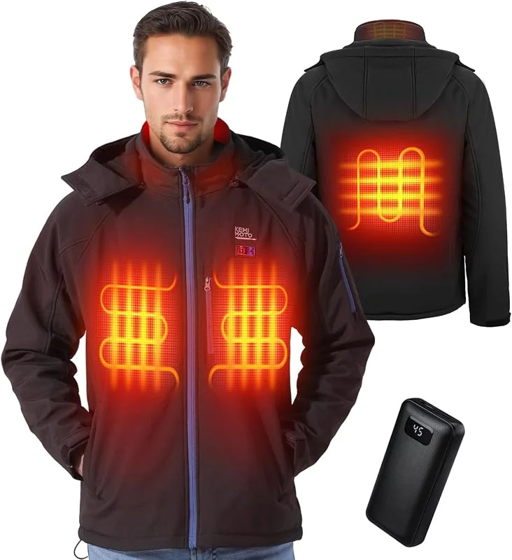 KEMIMOTO Giacca Riscaldata per Uomo Donna, Giacca Calda Riscaldata Elettrica con Batteria Esterna da 9600 mAh, per Moto Sci Pesca Escursionismo — Abbigliamento riscaldato