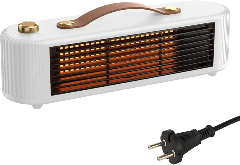 Termoventilatore a risparmio energetico, 800 W, portatile, in ceramica, termostato per campeggio, bagno, protezione da riscaldamento e ribaltamento, silenzioso (bianco)
