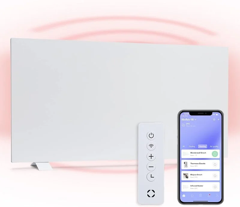 KLARSTEIN Smart Stufa Elettrica Basso Consumo, Termoconvettore a Parete 750W Termosifone Elettrico, Riscaldamento Elettrico, Pannello Radiante Infrarossi, Lampada Riscaldante, WiFi, App, IP24 No CO2