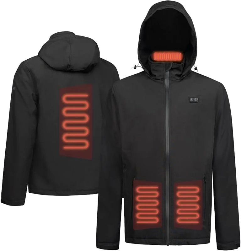 G-HEAT - Giacca termica con cappuccio - Misto - Impermeabile - Antivento - Fodera in pile. Usi: città, outdoor, lavoro, attività all'aria aperta. Fornito con batteria e cavo di ricarica — Abbigliamento riscaldato