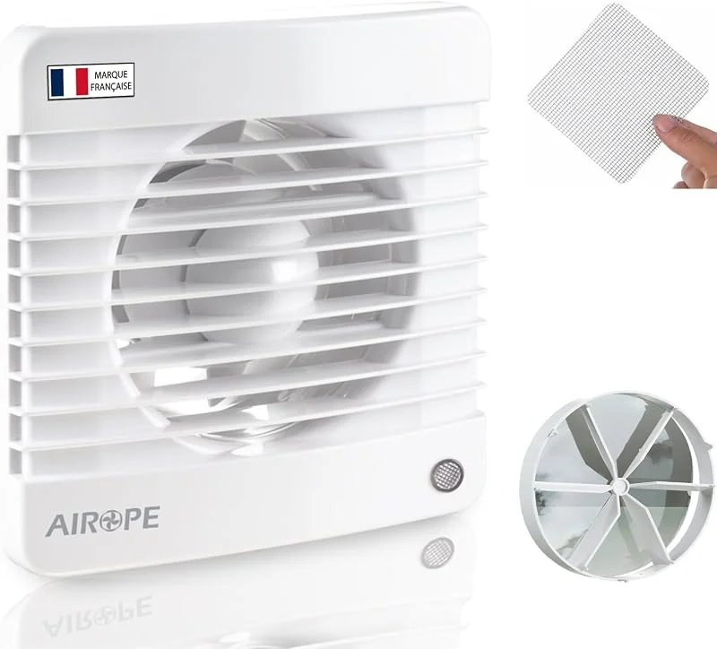 Sensore di Umidità &Timer 100 mm Ventola Estrazione Ventilazione, Valvola di non Ritorno Aria + Zanzariera Integrata, 78 m³, h, 7 W, dB(A) 26, Silenzioso, per Bagno, Wc, Cucina, Buro, Garanzia 5 ANNI — Umidificatore