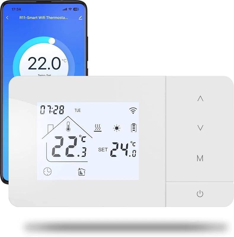 Termostato Wi-Fi a batteria con 2 fili, controllare per la caldaia a gas, termostato Tuya programmabile giornalmente, compatibile con controllo vocale di Google e Alexa.W506 3A — Riscaldamento