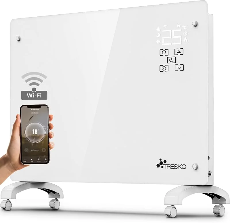 TRESKO Stufa Elettrica Basso Consumo 2000W - Wifi & APP, Stufa Elettrica basso consumo, Termoconvettore con Rotelle, Termosifone Elettrico Portatile, Termoconvettore a Parete con Termostato — Riscaldamento