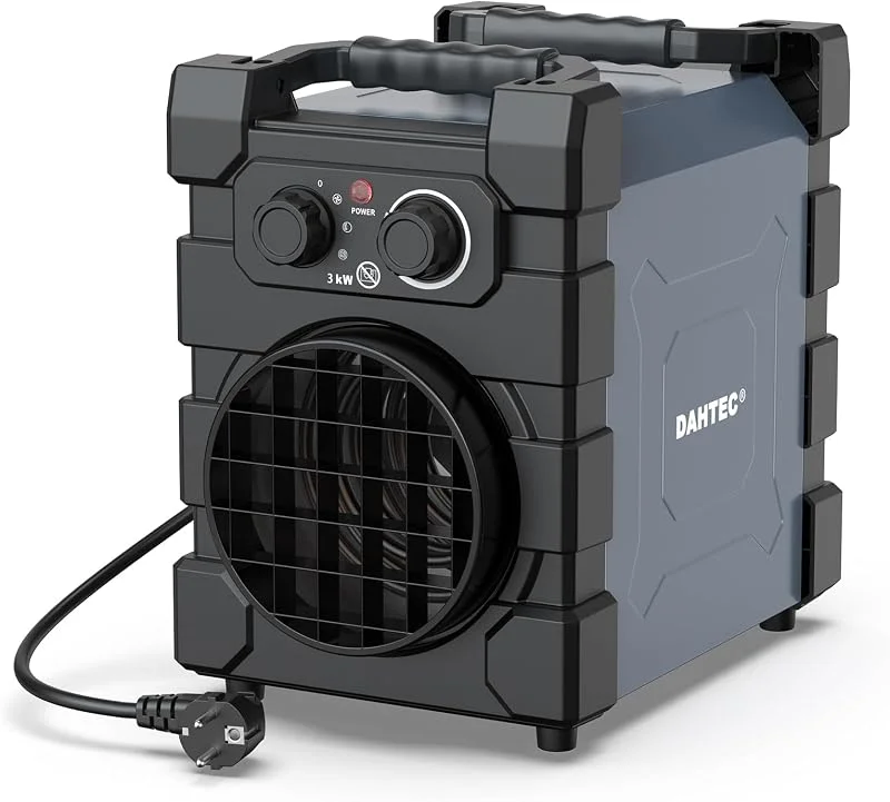 DAHTEC Termoventilatore Professionale 3000W - Stufetta Elettrica - ECO & Involucro Robusto in Acciaio - Termostato e Protezione da Surriscaldamento