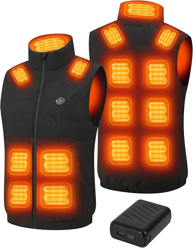 Gokozy Gilet riscaldato da uomo con batteria da 12 V 20000 mAh, ricarica rapida, gilet riscaldato da uomo con 15 zone di riscaldamento, con 3 livelli di riscaldamento regolabili, adatto per ciclismo — Abbigliamento riscaldato