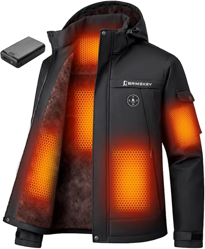 Graphene Giacca Riscaldata Uomo ad Interno in Fleece, Batteria HD 20000mAh 7.4V, 6 Zone Riscaldanti e 3 Temperature, Giacca Impermeabile Antivento per Sci e Caccia — Abbigliamento riscaldato