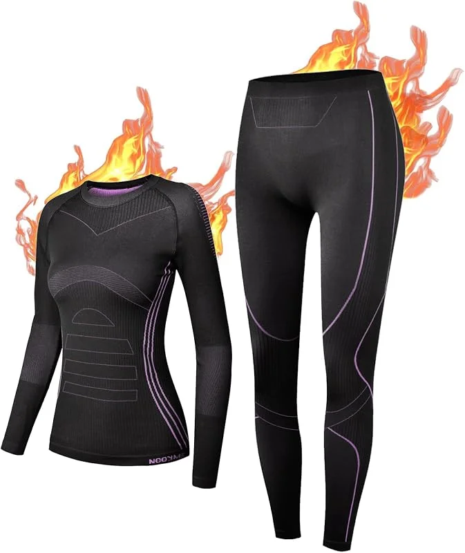 NOOYME Intimo Termico Donna Biancheria Intima Termica Funzionale Donna Pantaloni e Maglia Termica Traspirante Asciugatura Rapida per Sci Corsa Palestra — Abbigliamento riscaldato