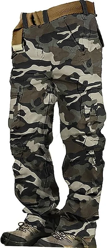 Pantaloni cargo da uomo Baggy Outdoor – Pantaloni estivi lunghi in cotone con 8 tasche, mimetici, traspiranti, per attività all'aria aperta, gamba larga, tattici, vestibilità regolare — Abbigliamento riscaldato